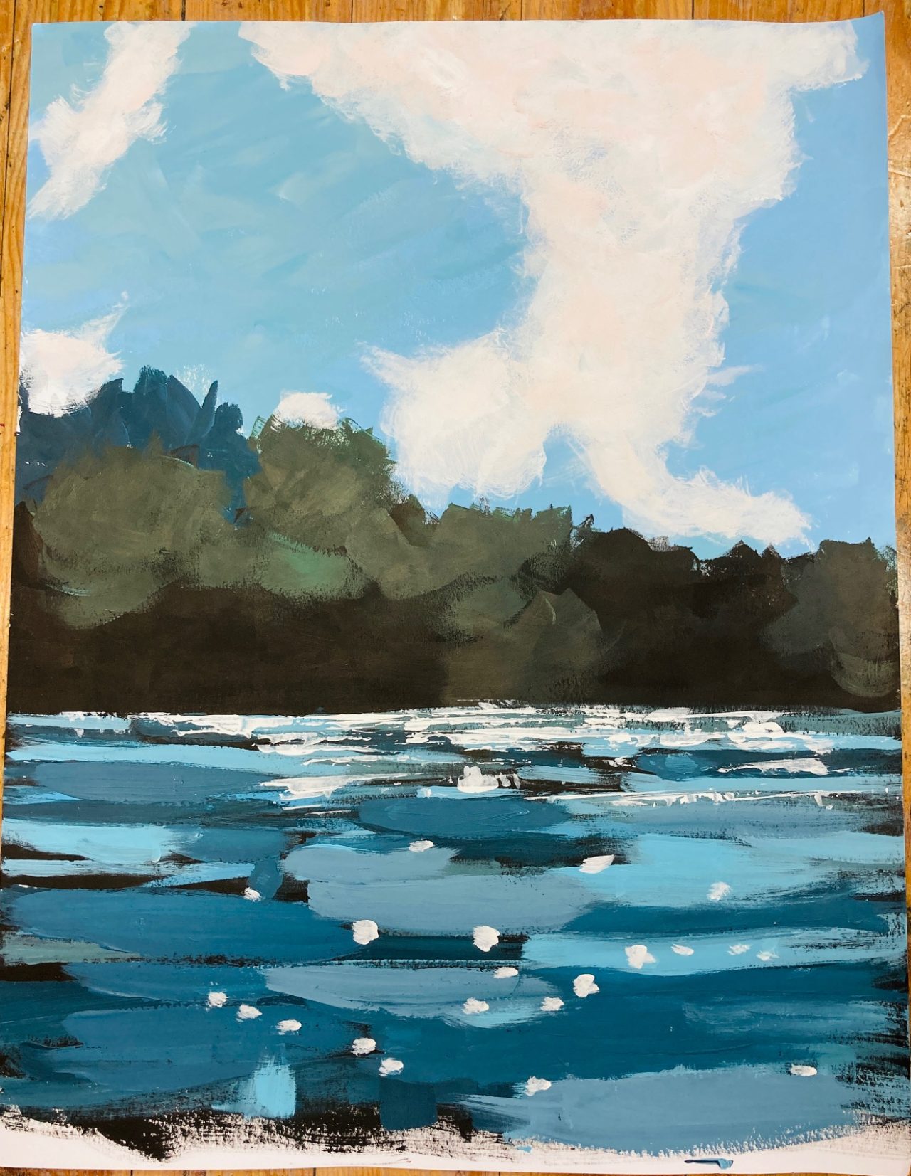 Peinture de paysage réalisée en cours de dessin en visio